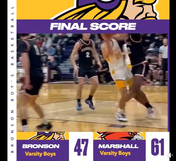 Bronson boys fall to Marshall 61-47